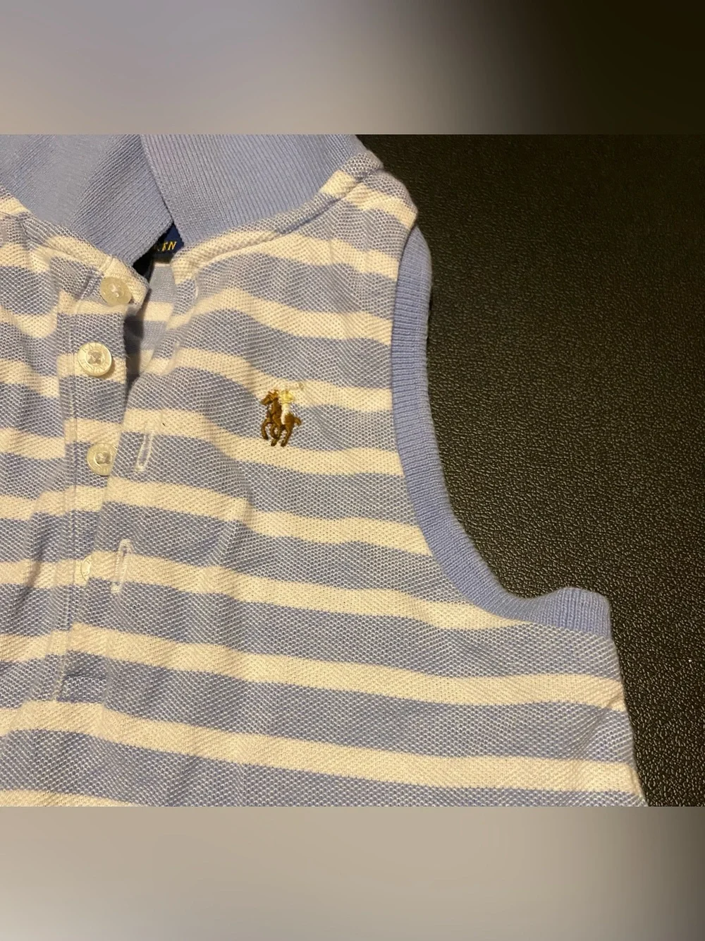 🔴Ralph Lauren Light Blue & White Striped Sleeveless Polo Dress with Lace Trim
